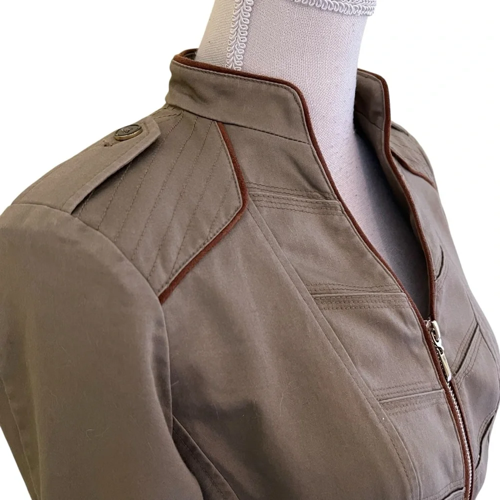 White House Black Market Olive Green Military Style Fitted Jacket 0